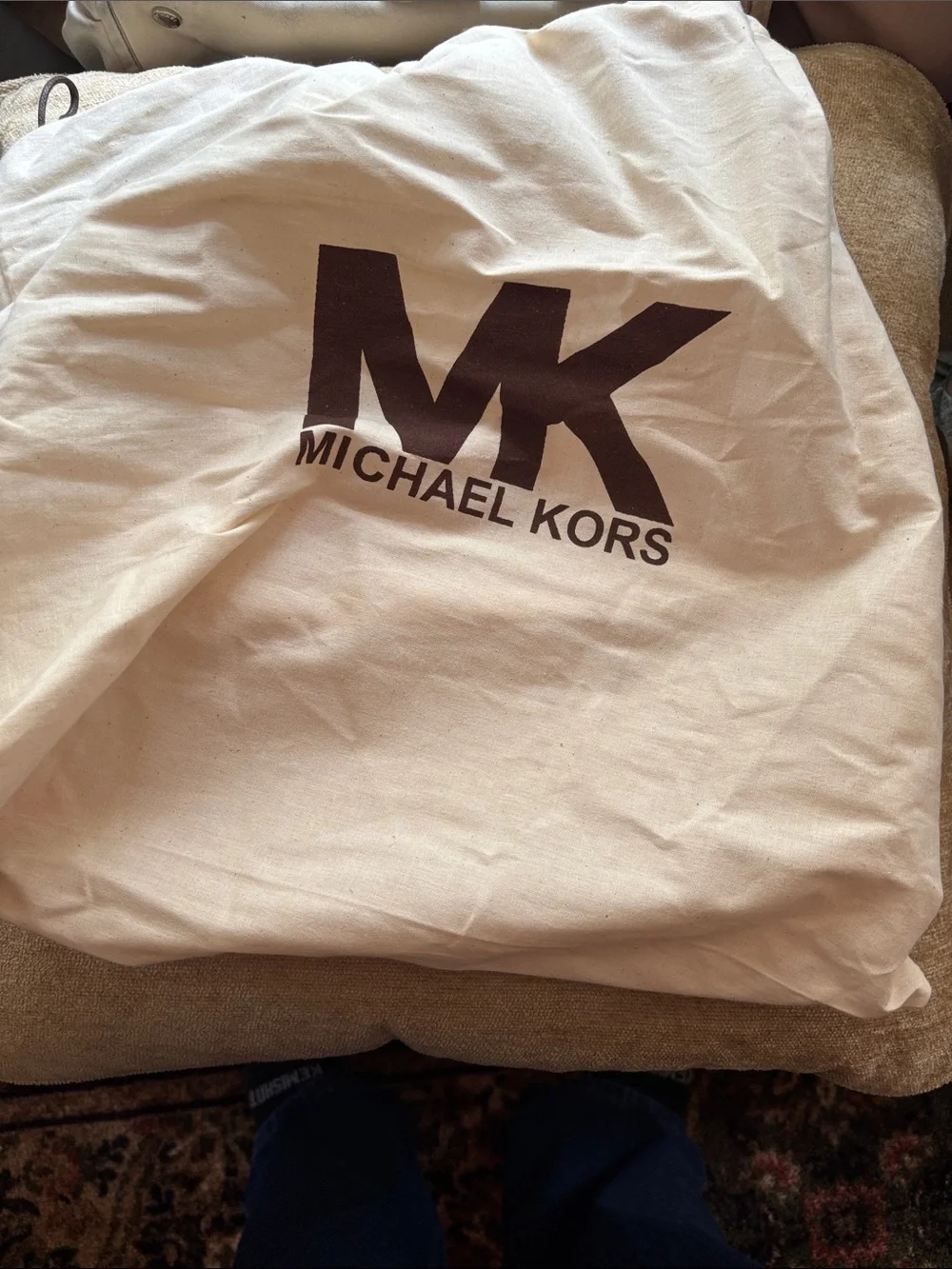 Michael Kors Light Cream Leather Shoulder Satchel with MK Charm and Factory Bag